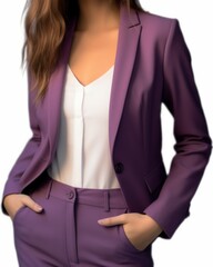Elegant and Colorful Formal Purple Woman Blazer for the Office. Torso only, isolated on plain background. Generative AI illustration.