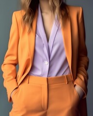 Elegant and Colorful Formal Orange Woman Blazer for the Office. Torso only, isolated on plain background. Generative AI illustration.