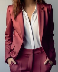 Elegant and Colorful Formal Red Woman Blazer for the Office. Torso only, isolated on plain background. Generative AI illustration.