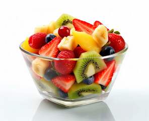 Fruit salad in glass isolated on white background