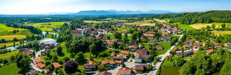 Beuerberg Bavarian Pre Alps. Aerial scenic Panorama.  - obrazy, fototapety, plakaty