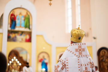 Orthodox priest in church during the celebration of the Epiphany
