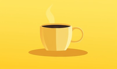 Obraz premium a cup of coffee with steam rising out of the top of it on a yellow background with a shadow on the bottom of the cup. generative ai