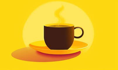 Obraz premium a cup of coffee sitting on top of a saucer on a yellow background with a shadow of a coffee cup on top of a saucer. generative ai
