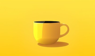  a yellow cup with a black lid on a yellow background with a shadow of a coffee cup on the bottom of the cup and a yellow background with a shadow.  generative ai