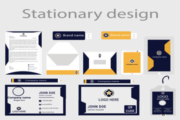 Business Stationery design, Realistic golden and black Business Stationery mockup for shop.Realistic blue and black Business Stationery mockup for your brand. Vector illustration