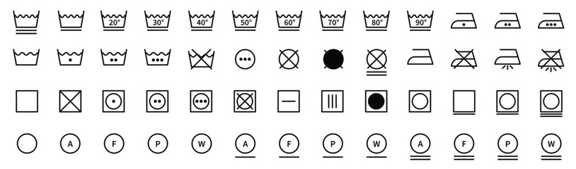 Washing symbols set.Laundry icons isolated on transparent background. Vector illustration	