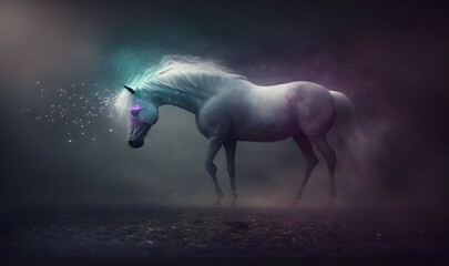Obraz na płótnie Canvas Mystical Fairy-Tale Unicorn in Starlight, Generative AI Art Illustration as soft ethereal dreamy background, professional color grading, copy space