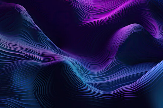 Fototapeta Abstract 3D rendering of sinuous curves in shades of blue and purple, generative ai