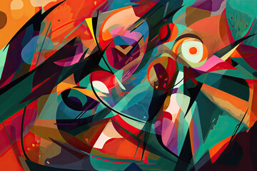 Abstract art in irregular shapes with vibrant colors and bold lines, generative ai