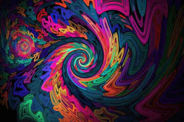 Fototapeta na wymiar abstract and trippy psychedelic spiral pattern with a hypnotic blend of neon colors and psychedelic shapes, generative ai