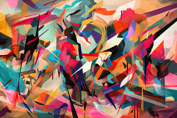 Abstract art in irregular shapes with vibrant colors and bold lines, generative ai