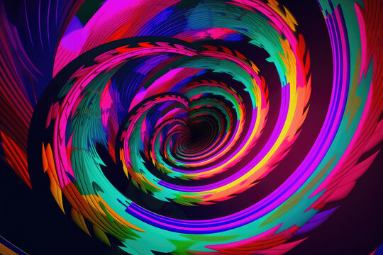Fototapeta abstract and trippy psychedelic spiral pattern with a hypnotic blend of neon colors and psychedelic shapes, generative ai