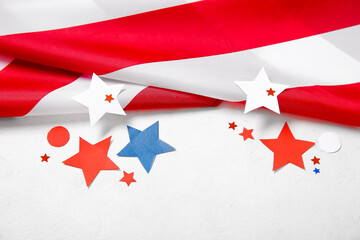 USA flag and stars on grey grunge background. Independence Day celebration