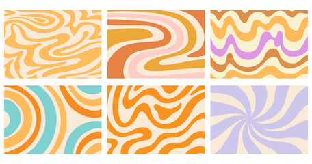 Retro Groovy Background, Trendy 70s Wavy Cover Set