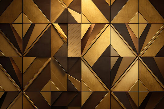 Fototapeta Abstract geometric brushed metal pattern in shades of gold and bronze, reminiscent of Art Deco design, generative ai