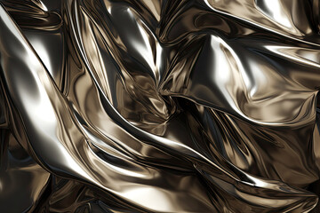 Abstract irregular shapes in metallic tones with subtle reflective textures for a futuristic feel, generative ai