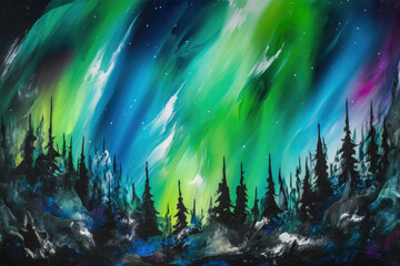 Fototapeta na wymiar Abstract Northern Lights in Spray Paint Art, generative ai
