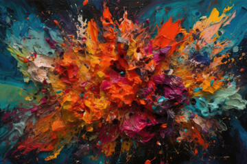 Obraz na płótnie Canvas Abstract paint smears in vibrant colors resembling a colorful explosion on a canvas, generative ai