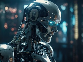 Fototapeta premium Portrait of humanoid robot created with Generative AI technology.