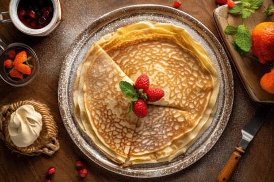 stock photo of mile crepe on the kitchen flat Food Photography AI Generated