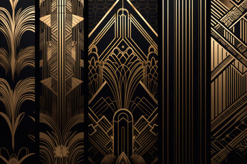 Art deco patterns in black and gold for a sleek and sophisticated wallpaper, generative ai