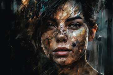 Artistic interpretation of a portrait with transparent overlays adding depth and complexity, generative ai