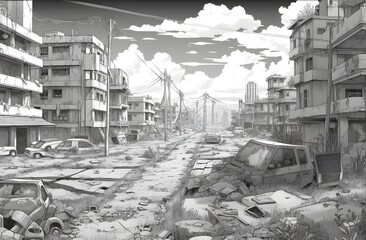 Zerstörte und verlassene Stadt futuristisch und Post-Apokalyptisch: Generative AI