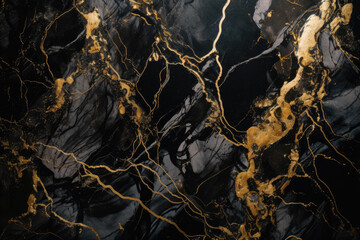 Black and gold marbled texture with bold streaks and striking contrast, generative ai