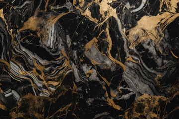 Black and gold marbled texture with bold streaks and striking contrast, generative ai