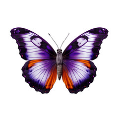 Butterfly isolated on transparent white background, beautiful colorful purple butterfly flying on white background, top view, flat lay, view from above. generative ai
