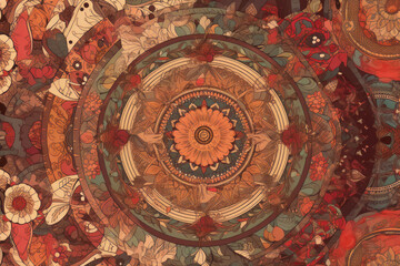 Fototapeta premium Bohemian-inspired mandala with intricate geometric patterns and warm hues, generative ai