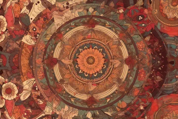 Fototapete Mandala Bohemian-inspired mandala with intricate geometric patterns and warm hues, generative ai