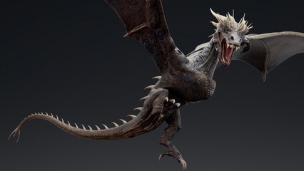 Wyvern type Dragon pose render of background. 3d rendering