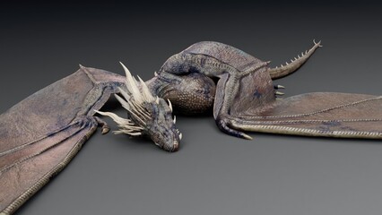 Wyvern type Dragon pose render of background. 3d rendering