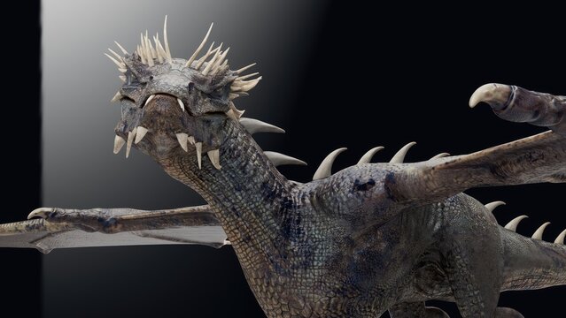 Wyvern type Dragon pose render of background. 3d rendering