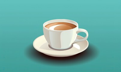  a cup of coffee on a saucer on a blue background with a shadow of a cup of coffee on the saucer on the saucer.  generative ai