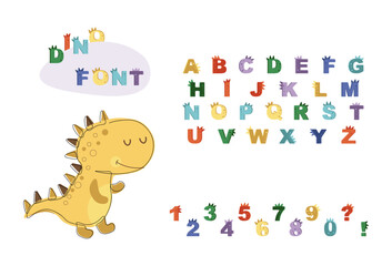 Dino colorful font on white background. Isolated vector set. Education concept.