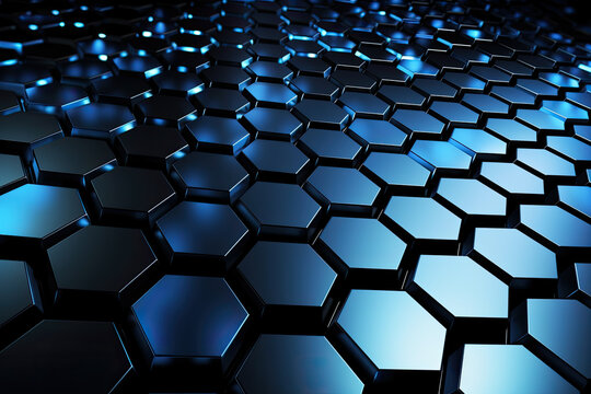 Fototapeta Carbon Fiber Hexagons in Cool Blue Tones, generative ai