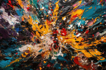 chaotic explosion of paint smears in intense and contrasting colors, generative ai