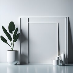 A plant in a white vase next to a white wall