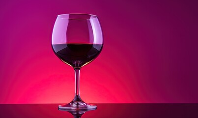  a glass of wine sitting on top of a table next to a purple background with a red light behind it and a red light behind it.  generative ai