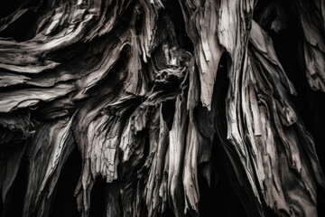 Close-up of jagged and rugged splintered wood texture in monochrome, generative ai - obrazy, fototapety, plakaty
