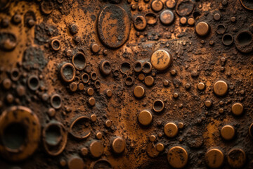 Close-Up Shot of Rusty Metal Surface with Intricate Patterns and Textures, generative ai