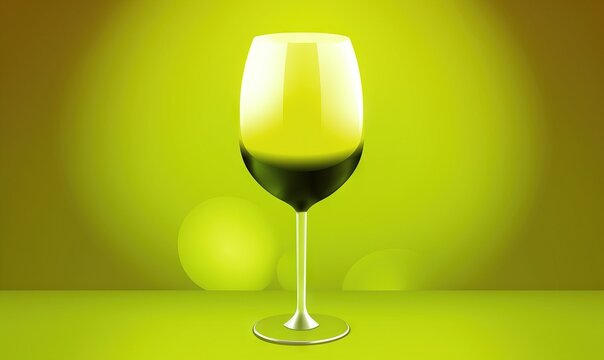  a glass of wine sitting on a table in front of a green background with a yellow spot in the middle of the glass and a green spot in the middle of the glass.  generative ai