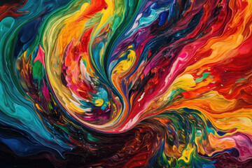 Colorful abstract swirls and lines in a rainbow of vibrant colors creating a dynamic and energetic background, generative ai