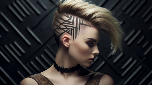 A trendy and edgy undercut hairstyle with intricate geometric patterns Generative AI