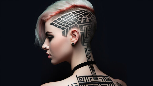 A trendy and edgy undercut hairstyle with intricate geometric patterns Generative AI