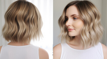 A chic and modern lob (long bob) styled with tousled waves and subtle highlights Generative AI