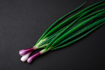 Fresh green onions for cooking a healthy vegetarian dish